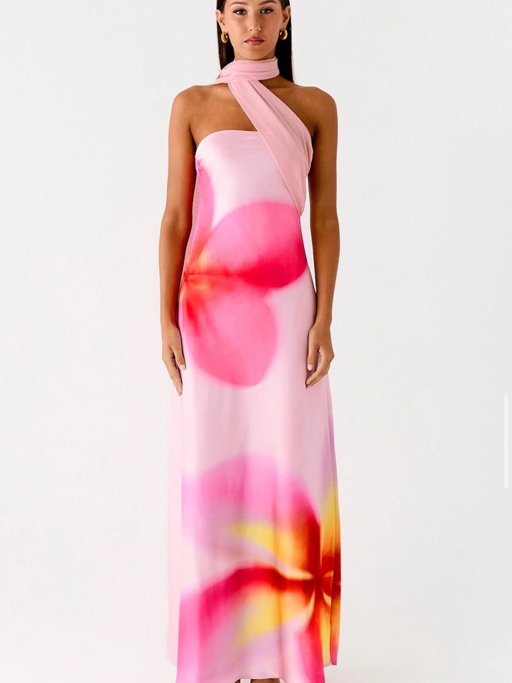 Peppermayo Satin Ombre Dress in Pink, Gold & Coral